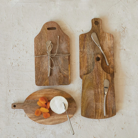 Mango Wood Cheese & Cutting Board with Handle + Canapé Knife | Rustic Serving Board for Charcuterie & Entertaining