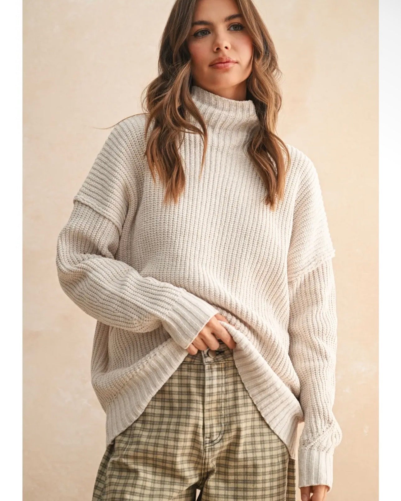 Chenille High Neck Sweater Top -