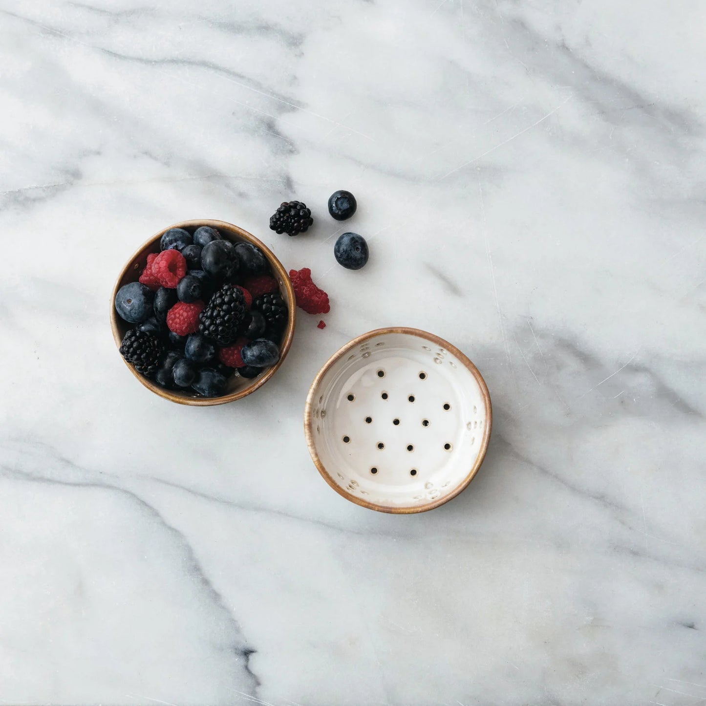 Stoneware Berry Bowl | Ceramic Colander in White or Tan | Farmhouse Fruit Strainer & Kitchen Decor