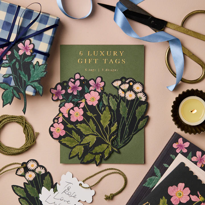 Botanical Gift Tags – Set of 6 with Olive Green Twine | Sustainable Stationery Designed in England