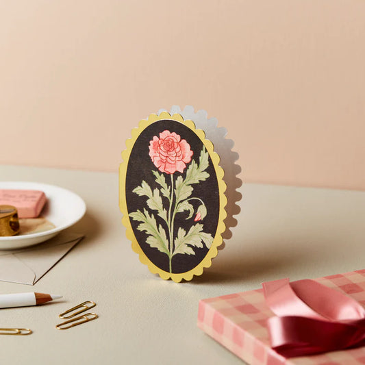 Rose Mini Card | Gold Foil Scalloped Edge with Pale Grey Envelope | UK Printed Floral Stationery