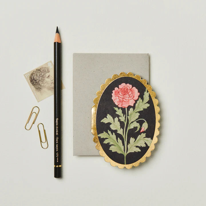 Rose Mini Card | Gold Foil Scalloped Edge with Pale Grey Envelope | UK Printed Floral Stationery