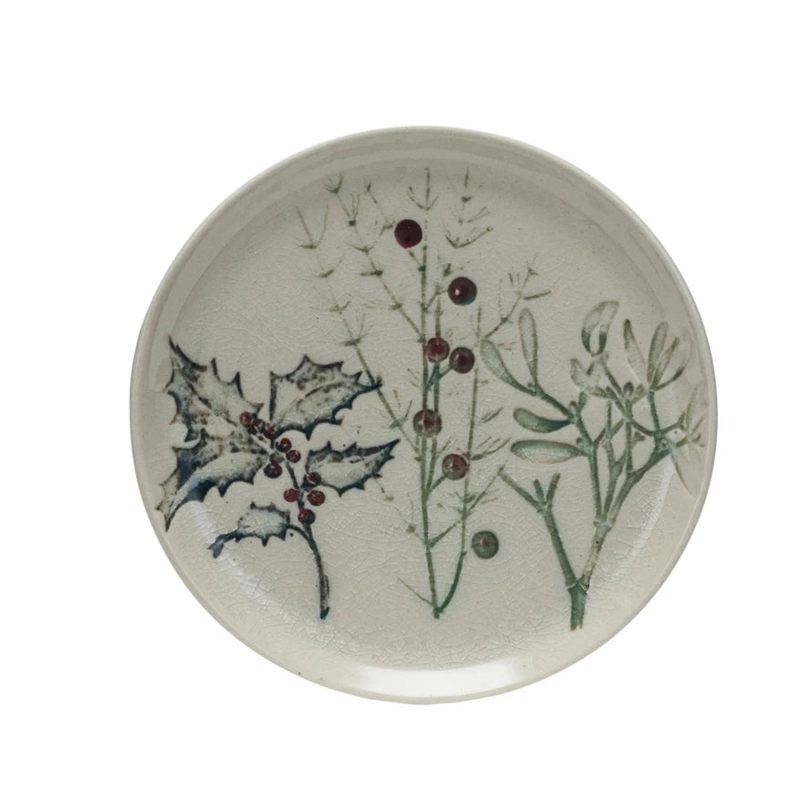 Debossed Stoneware Plate w/ Seasonal Botanicals (Each One Will Vary)