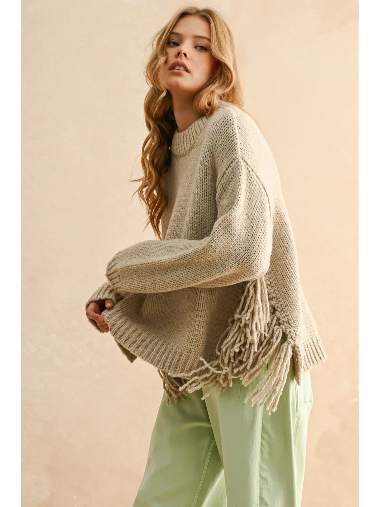 Fringe On The Side Sweater Top – Cozy Textured Knit with Statement Detailing