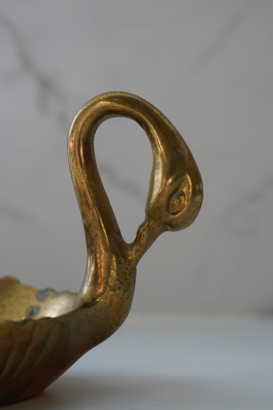 Vintage Brass Swan Trinket Dish