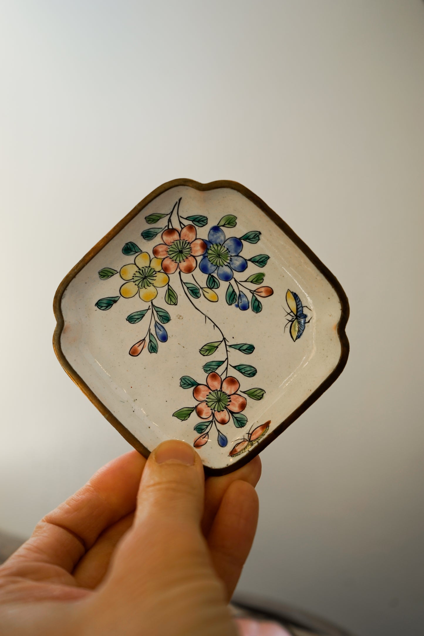Hand-Painted Brass Trinket Trays – Vintage Floral & Bird Designs (Sold Individually)