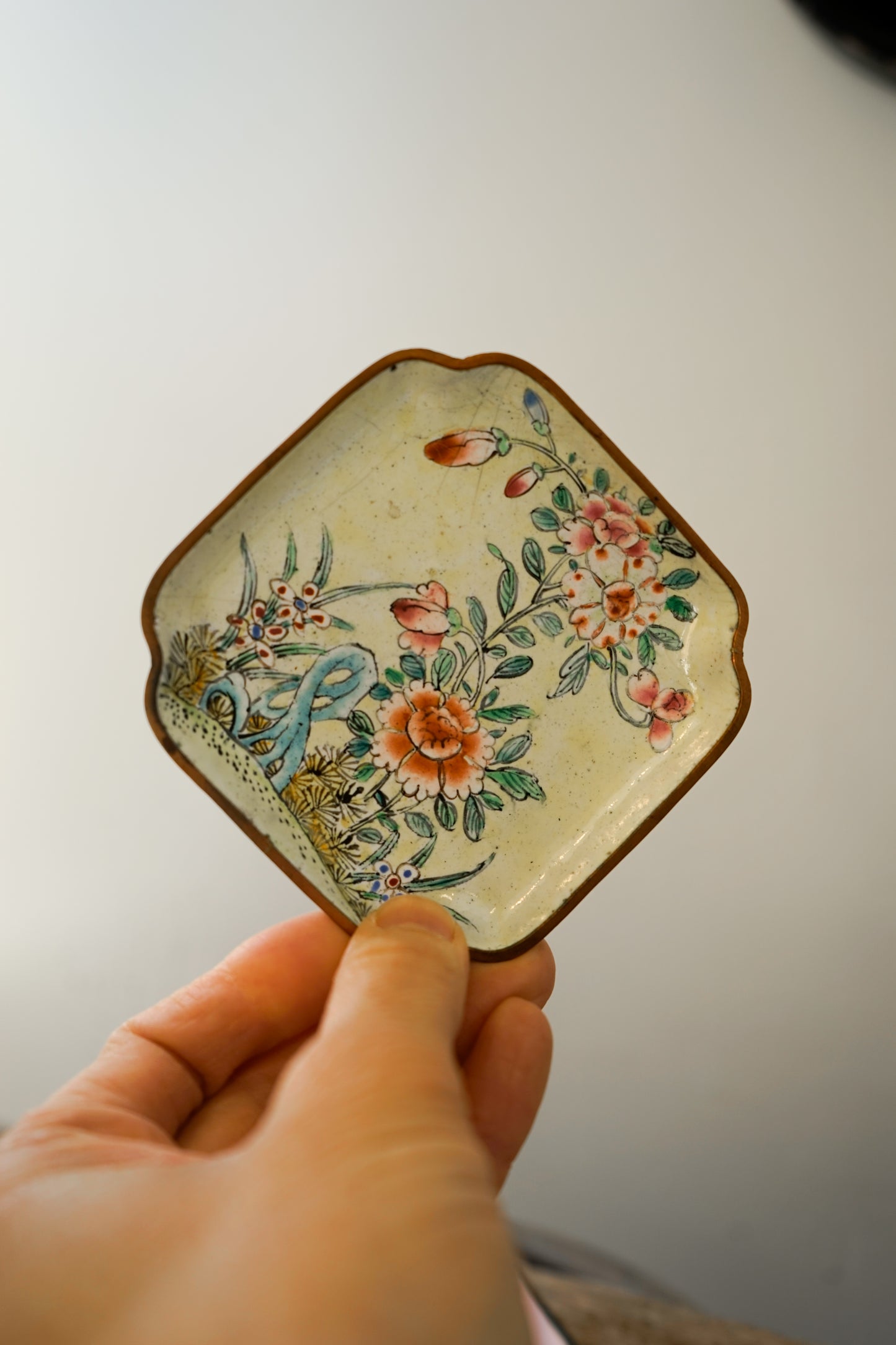 Hand-Painted Brass Trinket Trays – Vintage Floral & Bird Designs (Sold Individually)