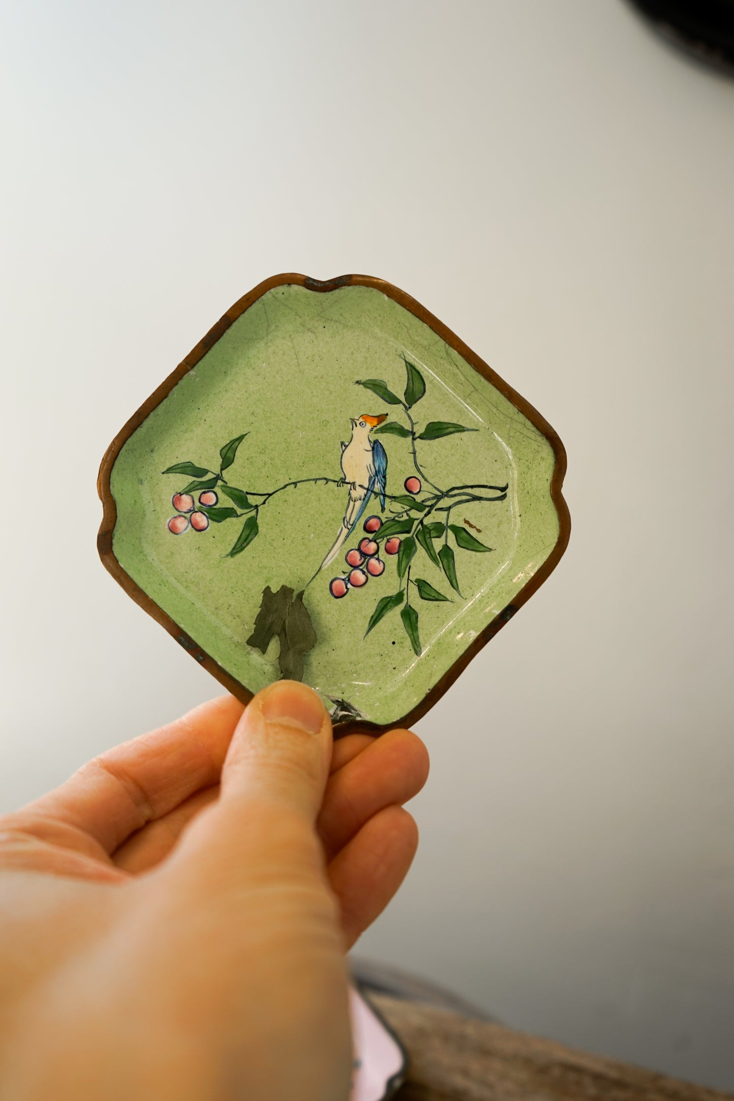 Hand-Painted Brass Trinket Trays – Vintage Floral & Bird Designs (Sold Individually)