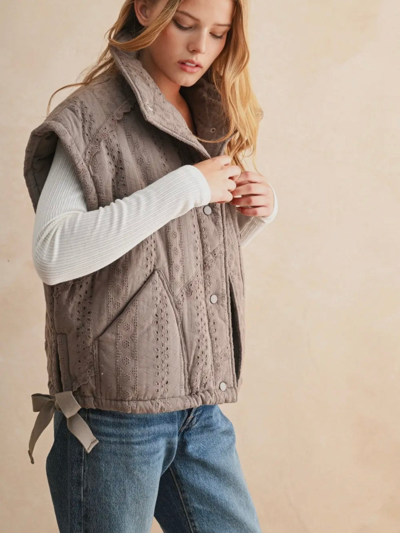 Lace Crochet Trim Puff Vest