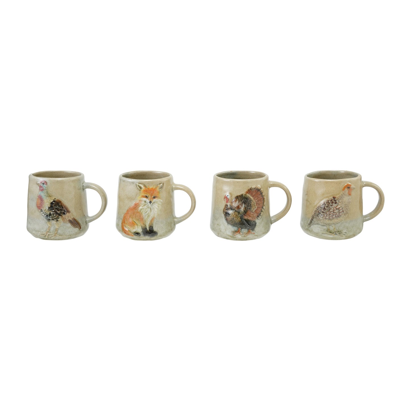 Wild Meadow Animal Mug – 16 oz Hand-Painted Embossed Stoneware