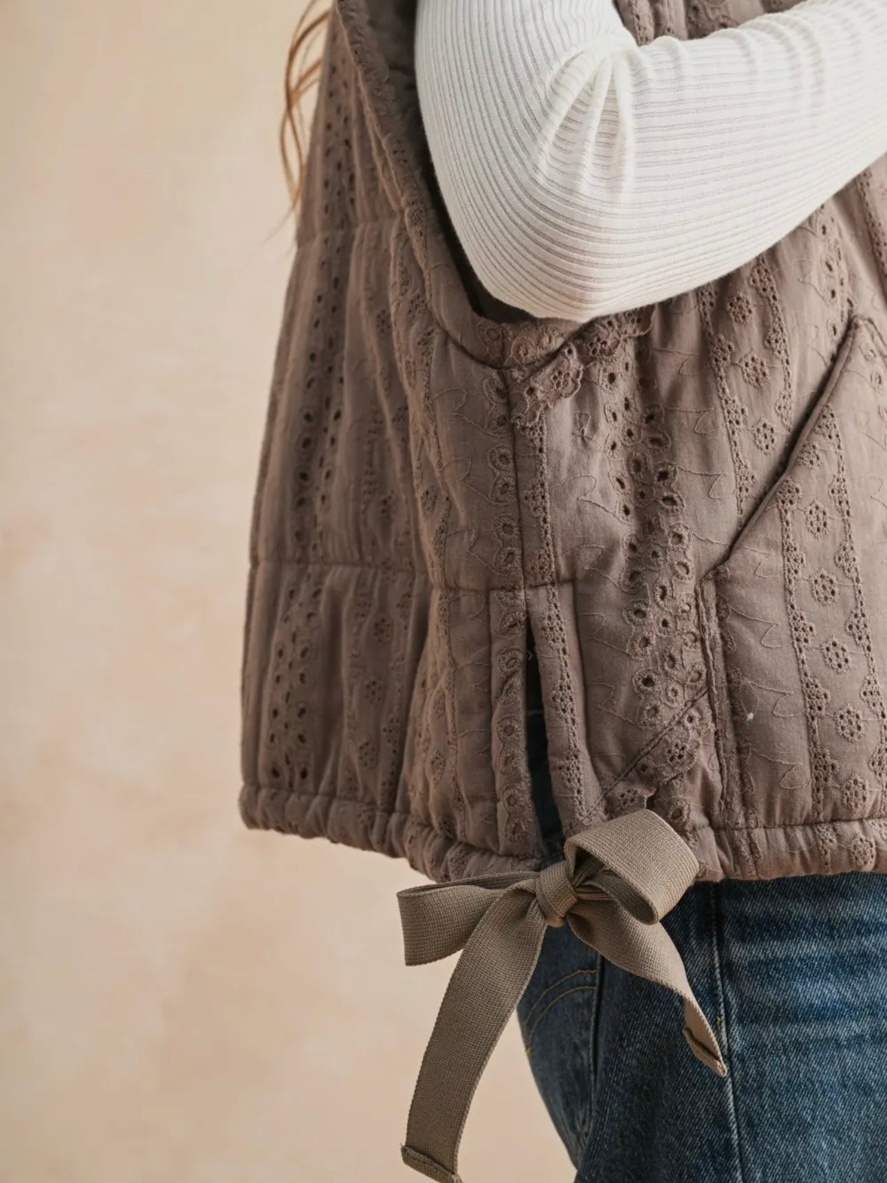 Lace Crochet Trim Puff Vest