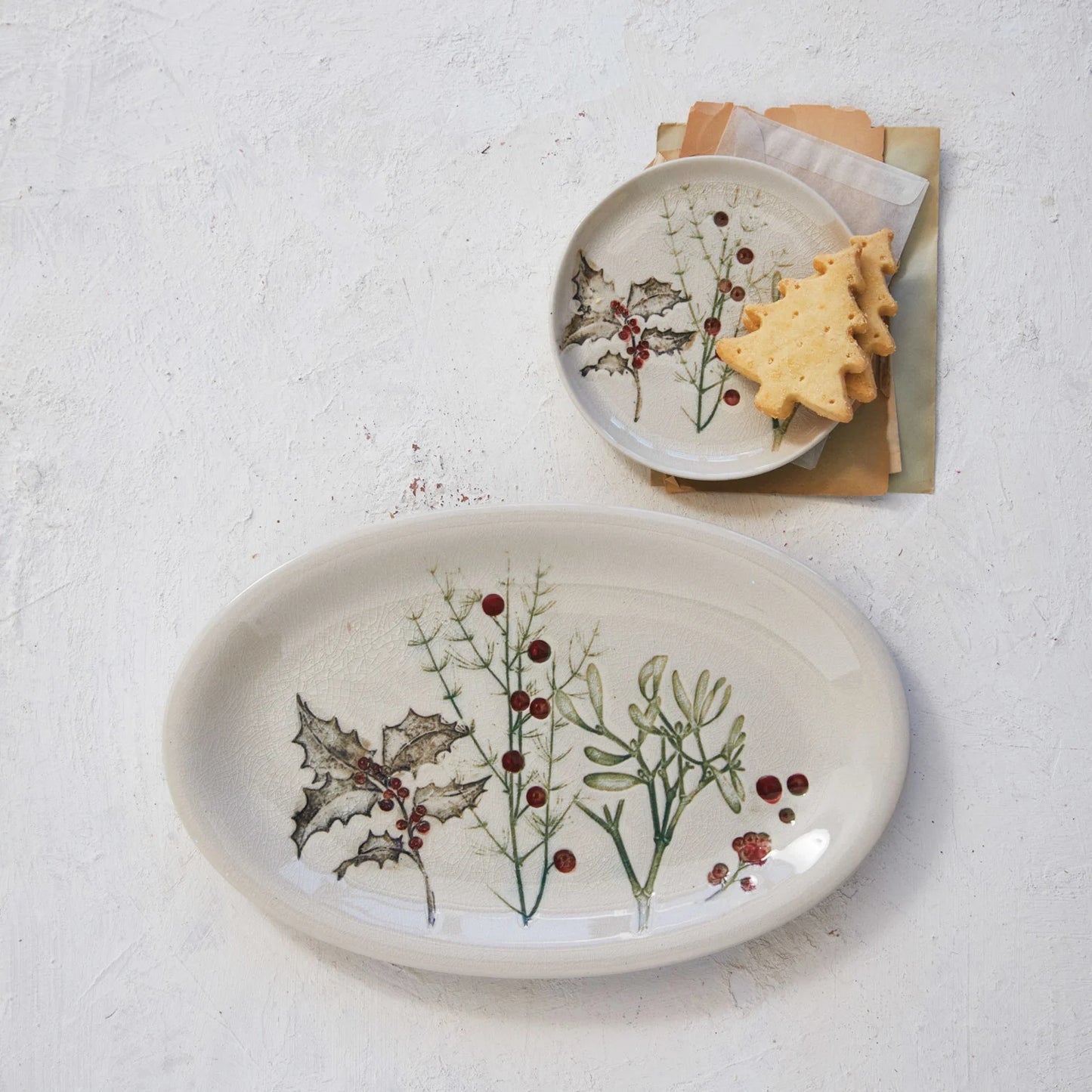 Debossed Stoneware Plate w/ Seasonal Botanicals (Each One Will Vary)