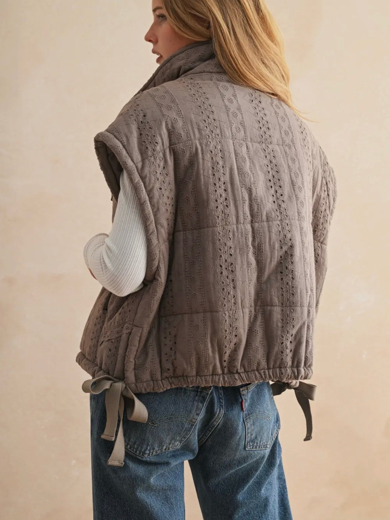 Lace Crochet Trim Puff Vest