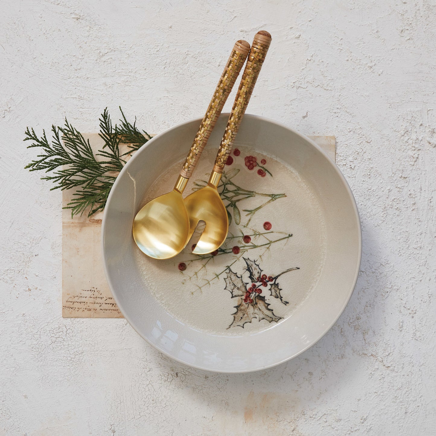 Debossed Stoneware Bowl w/ Seasonal Botanicals (Each One Will Vary)