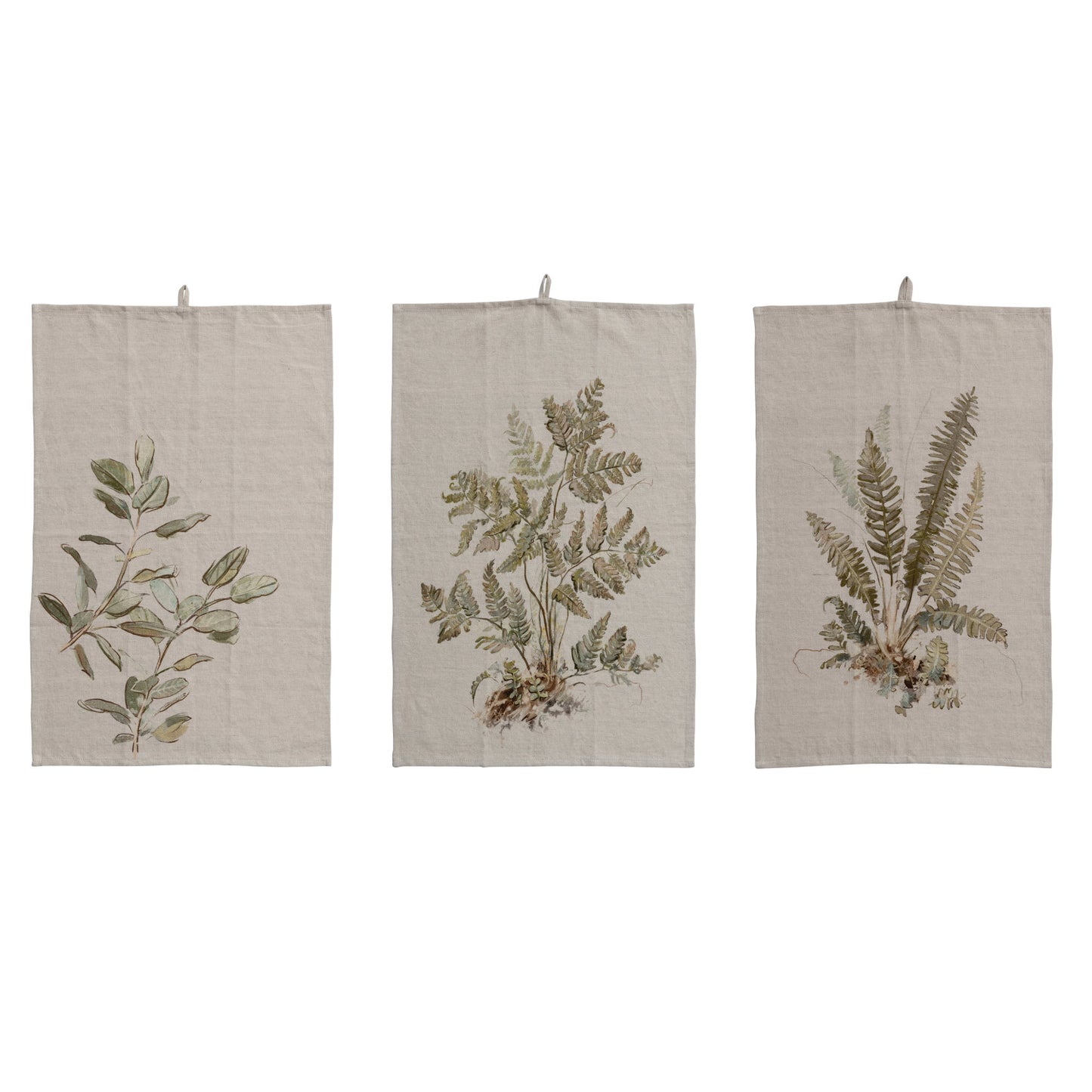 Cotton & Linen Botanical Tea Towel | Printed Kitchen Towel with Hanging Loop | 3 Nature-Inspired Styles