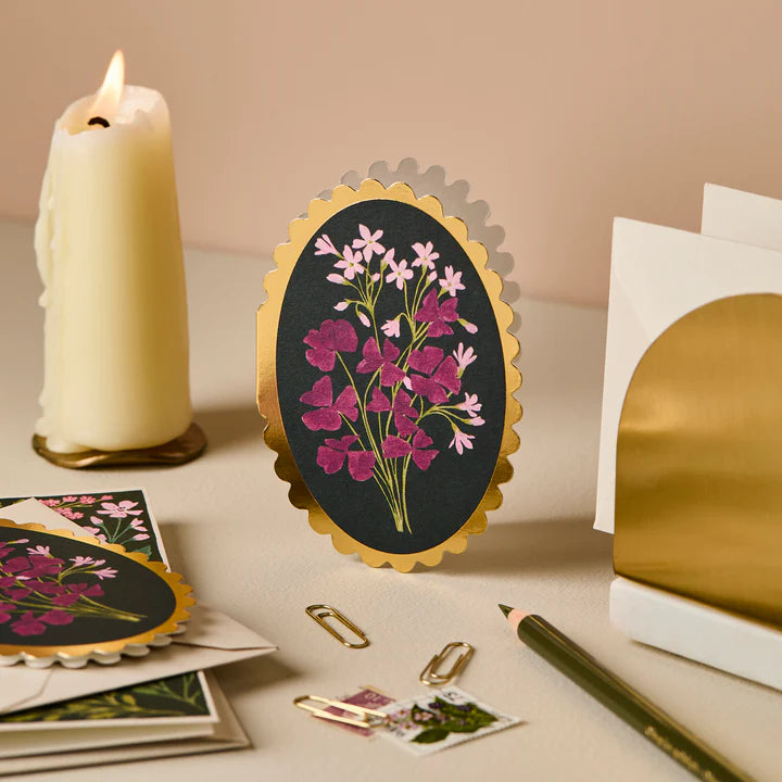 Oxalis Mini Card | Gold Foil Scalloped Edge with Pale Grey Envelope | Sustainable UK Stationery
