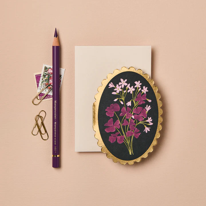 Oxalis Mini Card | Gold Foil Scalloped Edge with Pale Grey Envelope | Sustainable UK Stationery