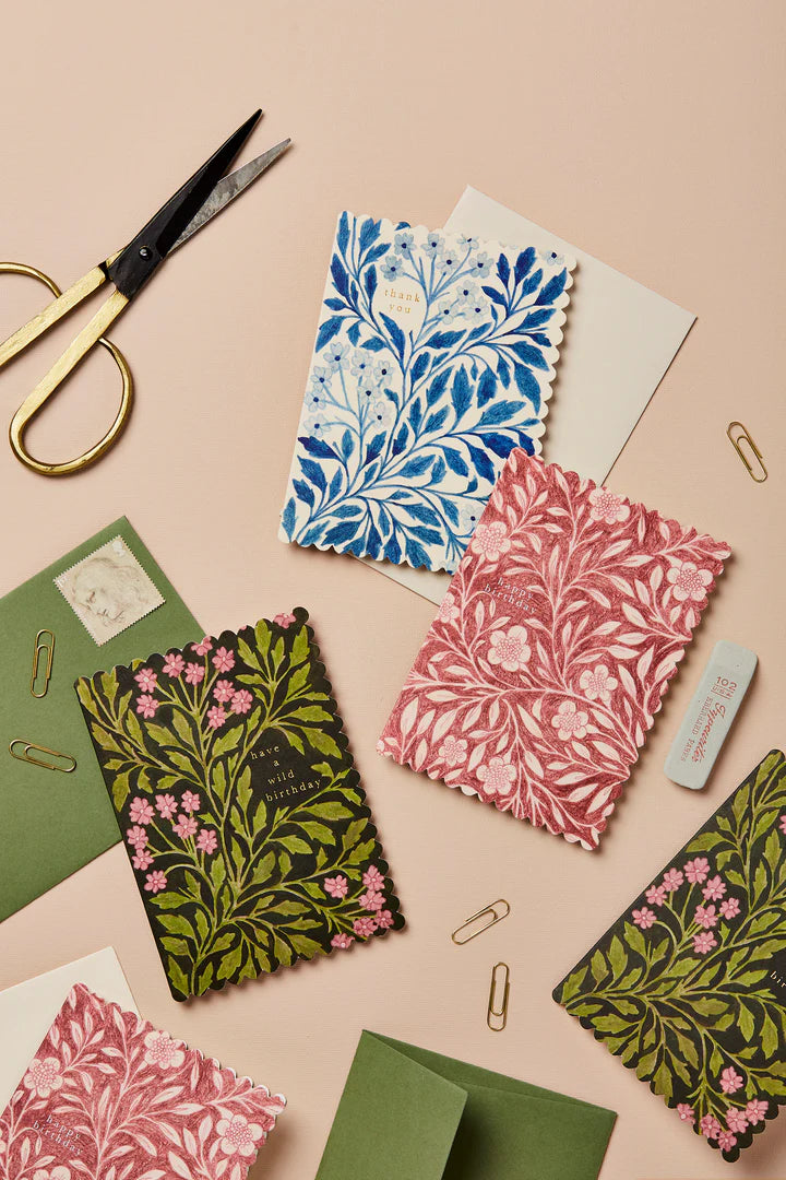 Green Flora ‘Wild Birthday’ Card | Scalloped Edge Card with Gold Foil & Green Envelope | Coordinating Gift Wrap Available | UK Printed