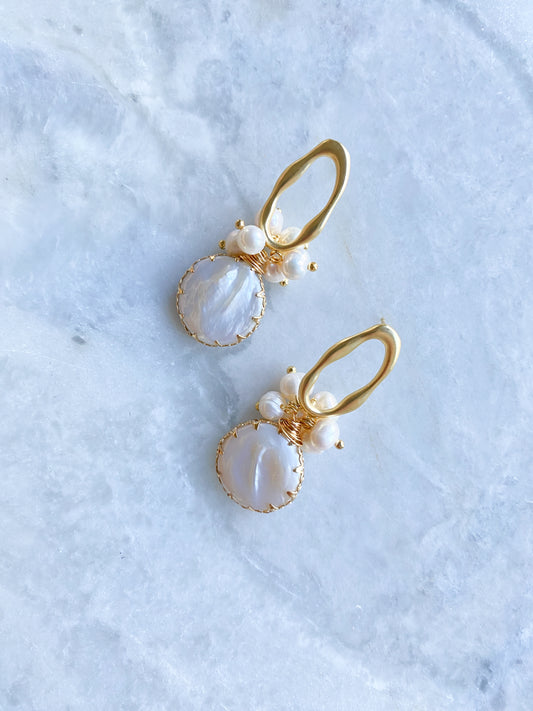 Round Pearl Plating Inlay Pearl Drop Earrings 18K Gold Plated