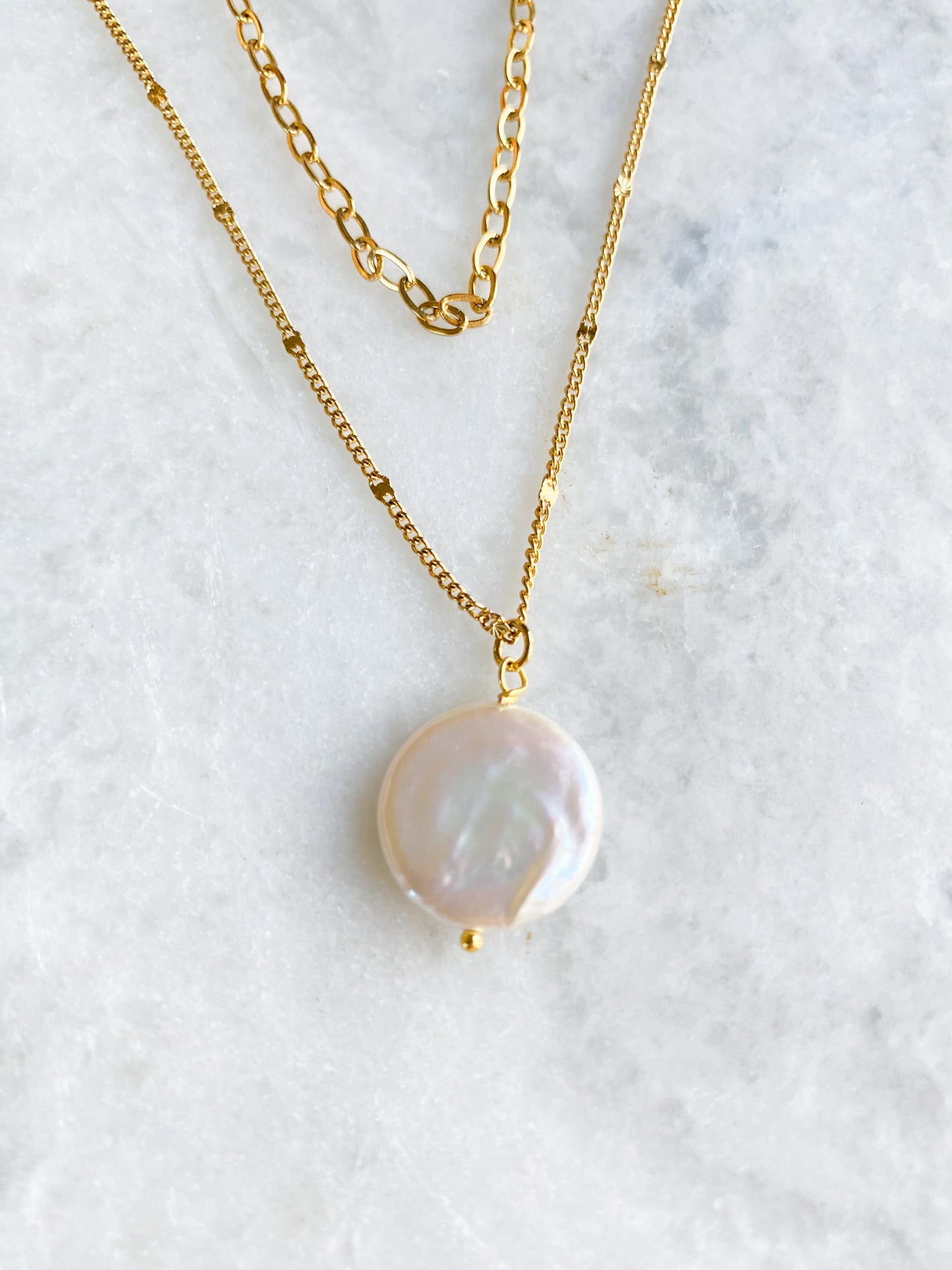 Pearl Gold Layered Chain Necklace